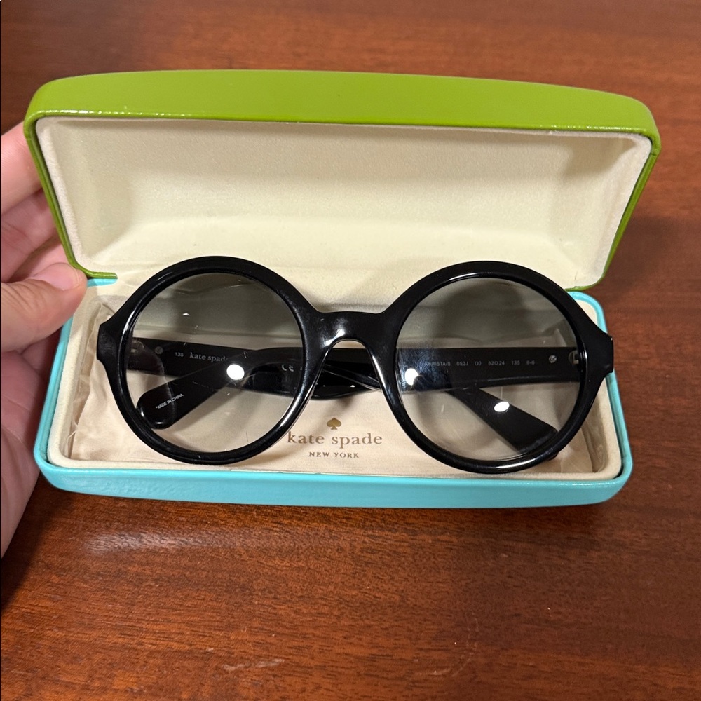 Kate Spade Black Round hello sunshine Sunglasses with Green and Blue Case